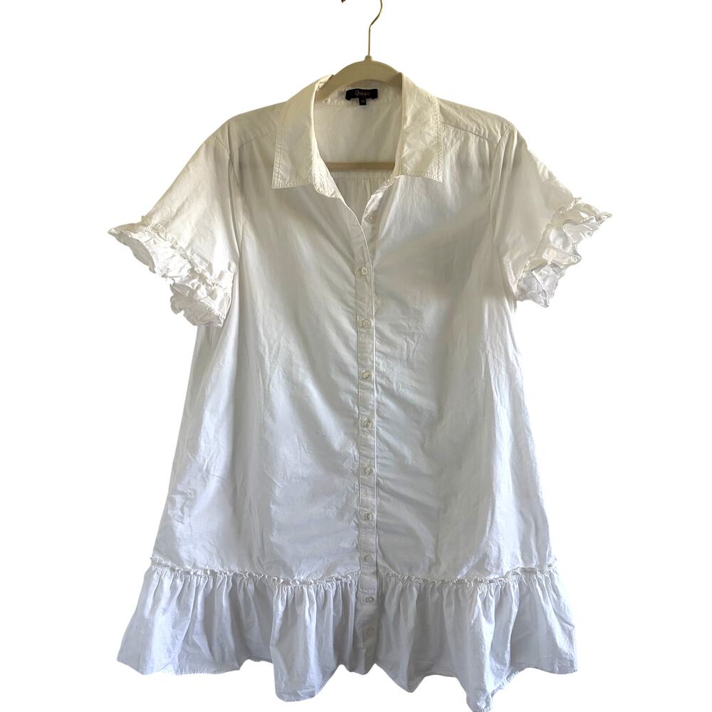 Quince White Organic Cotton Ruffle Shirt Dress Poplin Cottagecore M - Picture 2 of 9